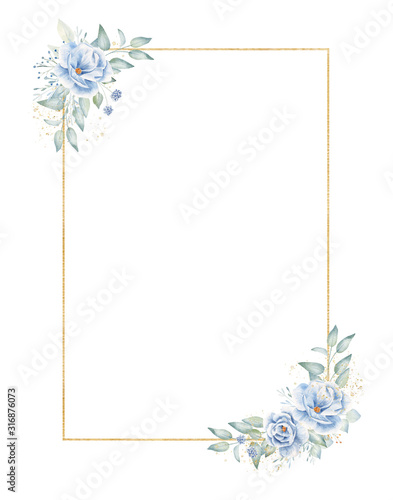 Obraz na płótnie Rectangular golden frame with floral elements hand drawn raster illustration w salonie