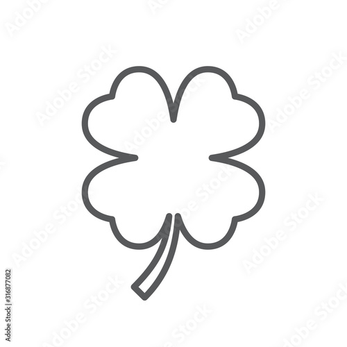 Four leaf clover line icon. Minimalist black icon isolated on white background. Clover simple silhouette. Web site page and mobile app design vector element.