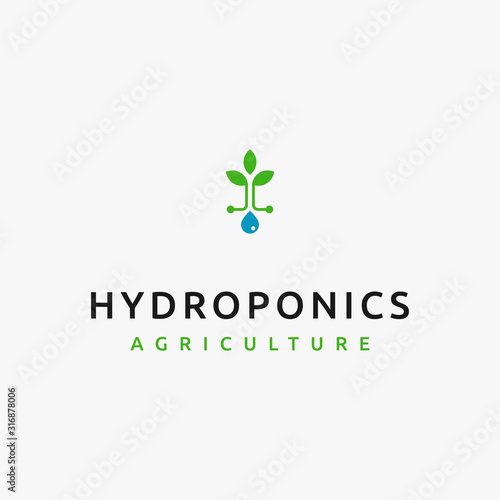 Sprout Plant Water Droplets Technology Modern Farm Hydroponic logo design inspiration