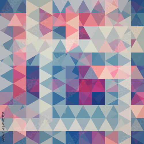 Abstract vector background with pink, blue, beige triangles. Geometric vector illustration. Creative design template.