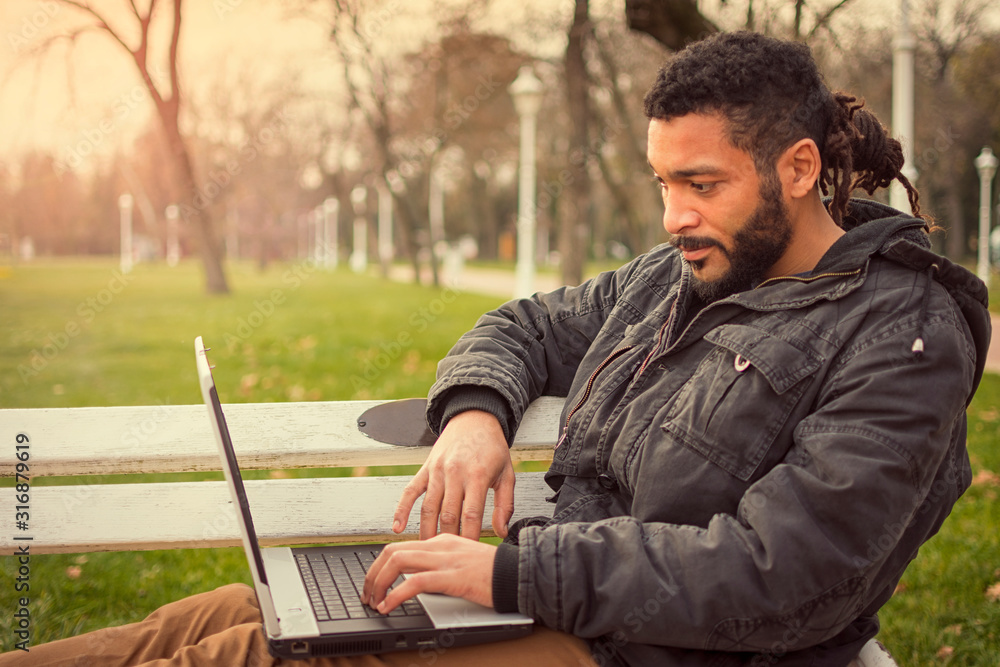 Typing in the park Typing in the park