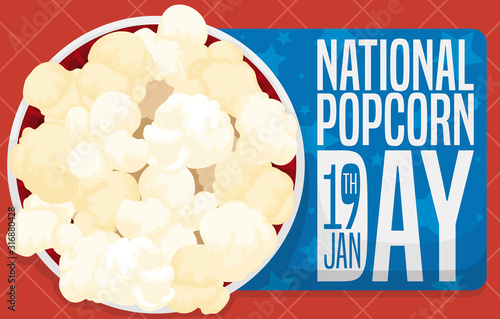 Delicious Bowl with Corn Popped for National Popcorn Day Celebration, Vector Illustration