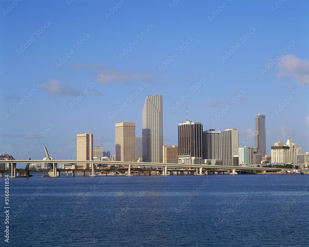 Miami skyline and water