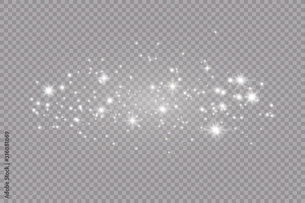 Dust white. White sparks and golden stars shine with special light. Vector sparkles on a transparent background. Dust white. White sparks and golden stars shine with special light. Vector sparkles on a transparent background.