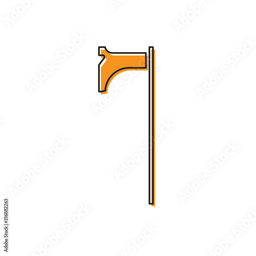 Orange Medieval axe icon isolated on white background. Battle axe, executioner axe. Medieval weapon. Vector Illustration