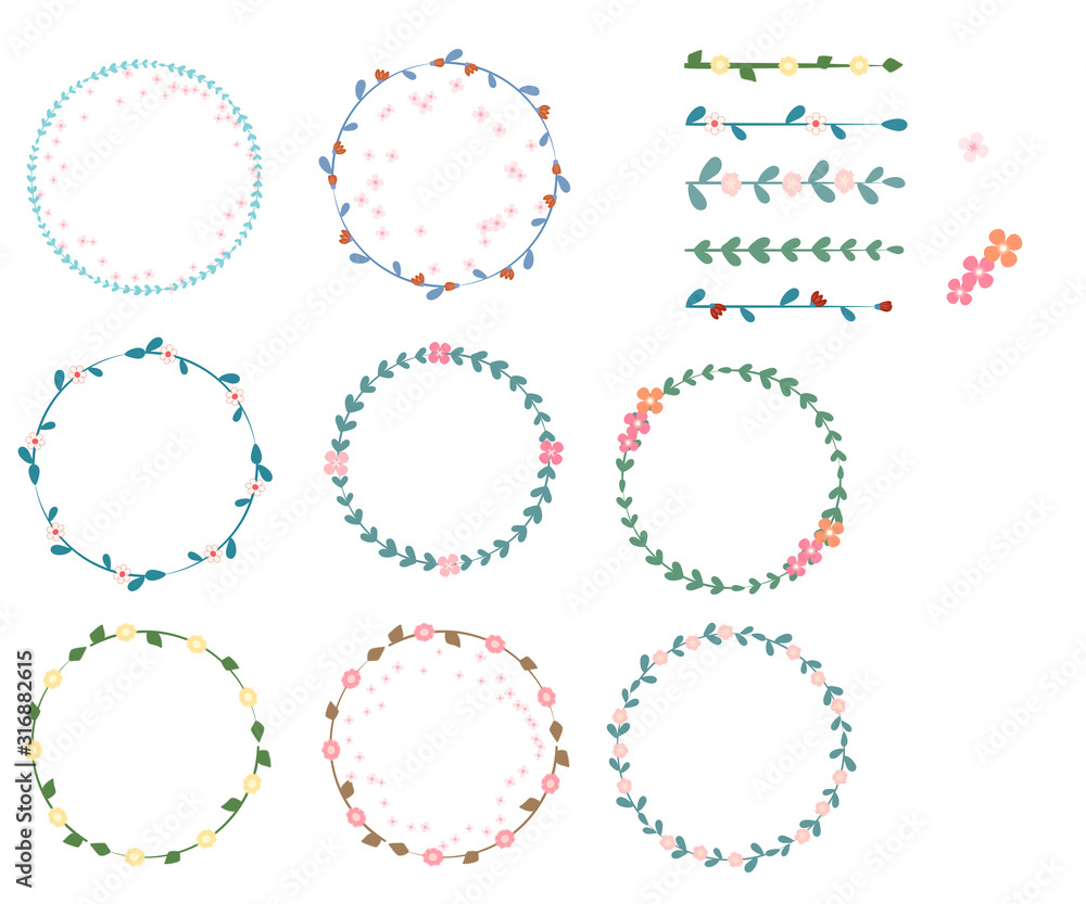 Collection of wreath from flowers. Editable Stroke. Collection of wreath from flowers. Editable Stroke.