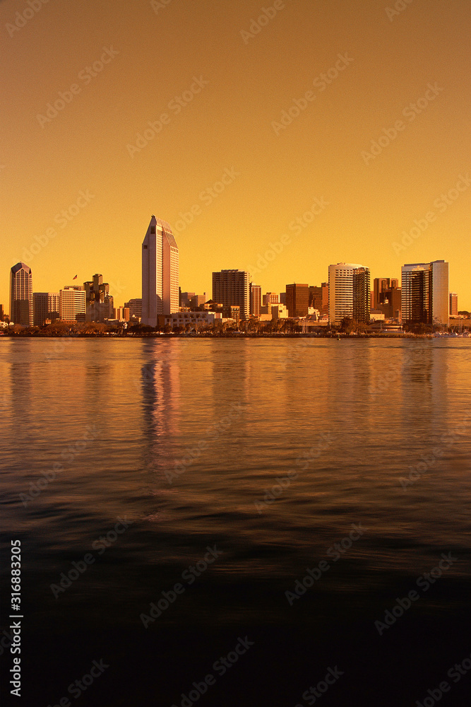 San Diego skyline bathed golden light
