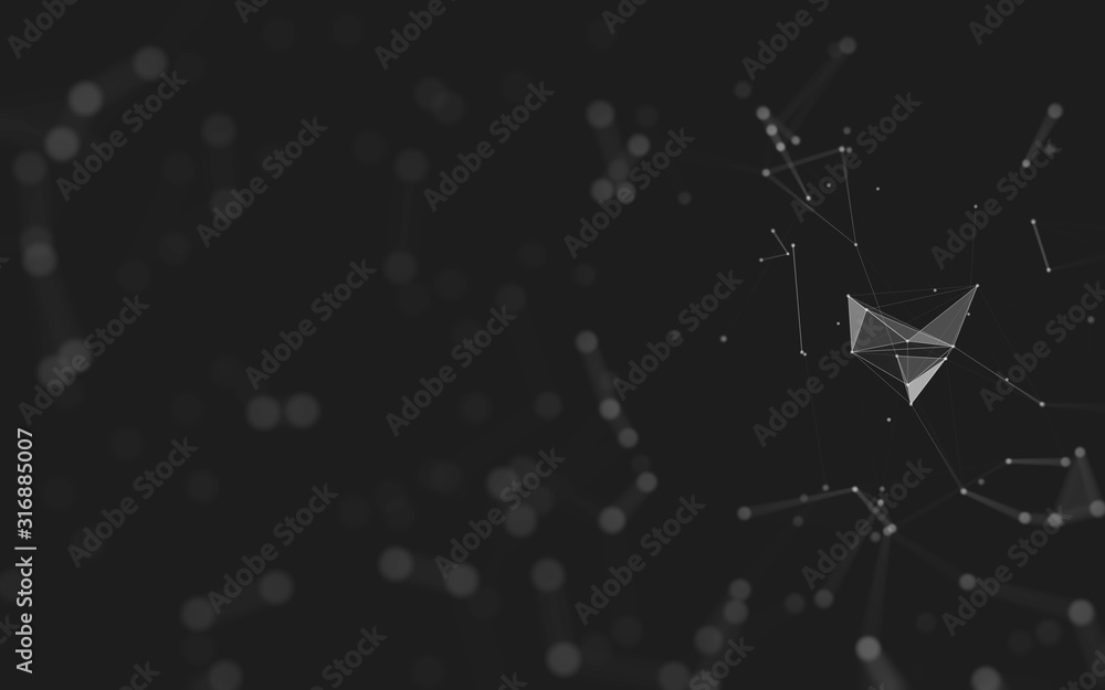 Fototapeta premium Abstract background. Molecules technology with polygonal shapes, connecting dots and lines. Connection structure. Big data visualization.