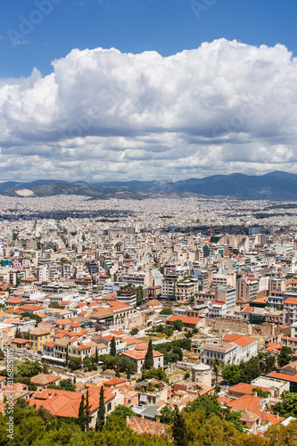 Athens, Greece cityscape. Summer european capital city landscape. View from Acropolis hill.