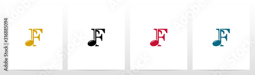 Music Note On Letter Logo Design F