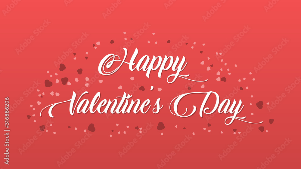 Happy Valentine’s day card background with hearts in red. Gradient background