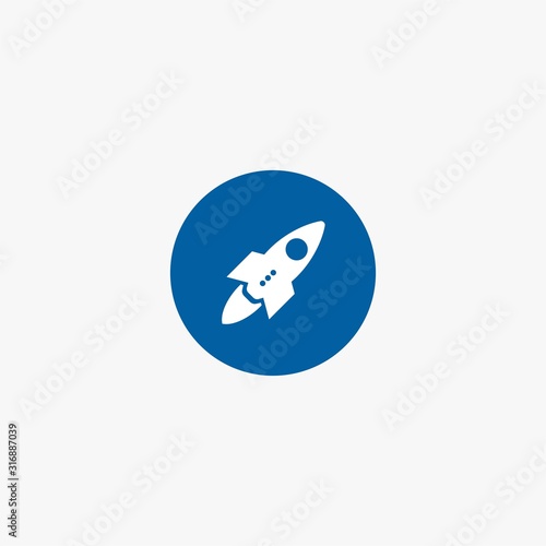 Rocket logo design. Blue planet sign symbol. Rocket launching icon vector. 