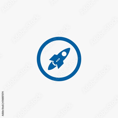 Rocket logo design. Blue planet sign symbol. Rocket launching icon vector. 