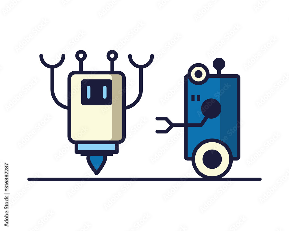 Naklejka premium couple of robots technology icons