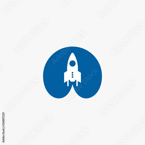 Rocket logo design. Blue planet sign symbol. Rocket launching icon vector. 