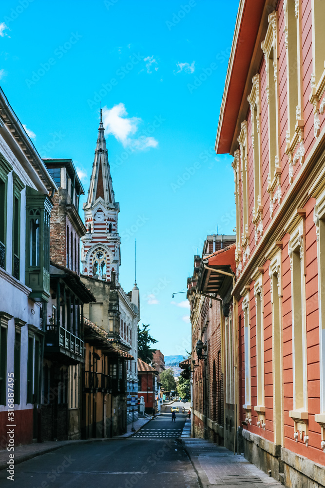 Fototapeta premium La Canderlaria historical old town city center of Bogota, Colombia