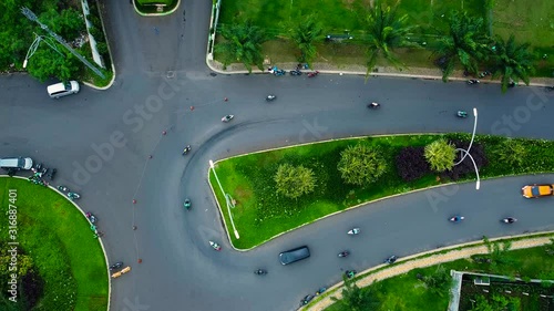 Bekasi, West Java, Indonesia - January 21 2020: Overhead aerial view of the circular shaped Bekasi highway, located in Summarecon Bekasi. Indonesia. 2.7 K Resolution Video photo