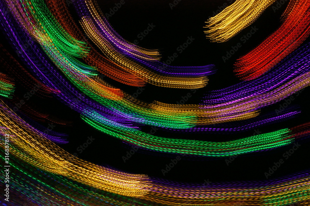 colorful lights background, motion blur, long shutter speed, rays of ...