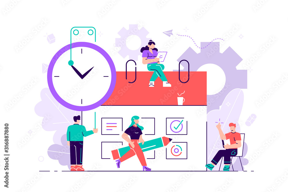 Little people characters make an online schedule Little people characters make an online schedule