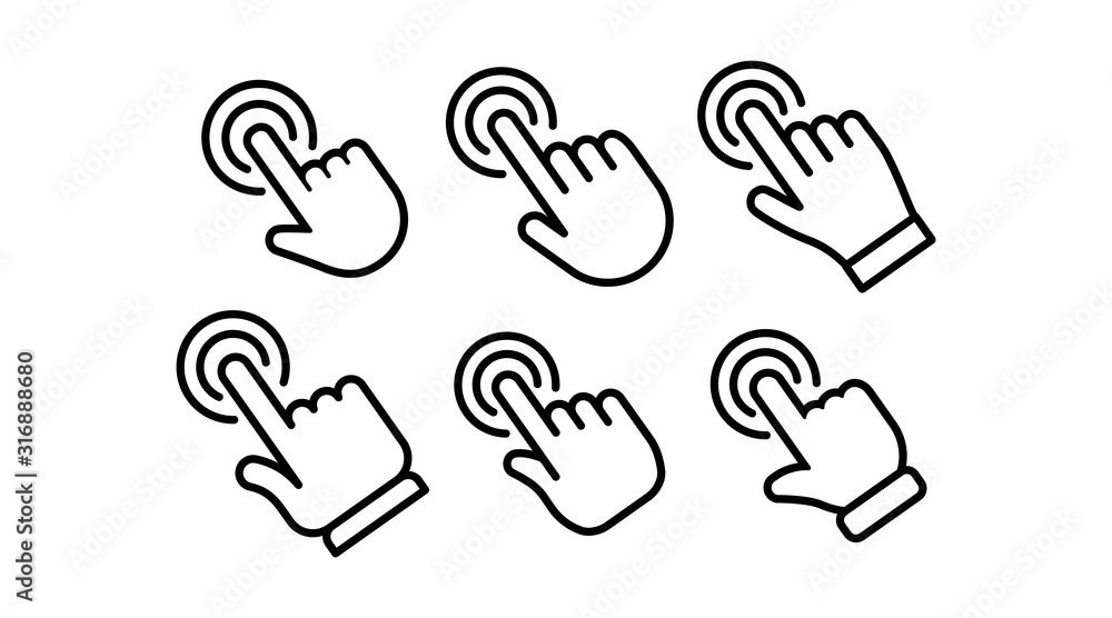 Fototapeta premium Hand clicking icon collection. Set of click pointer hands.