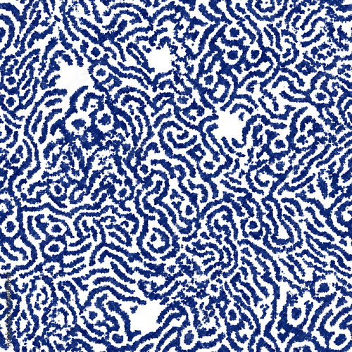 Indigo cyanotype dyed effect distressed worn bleached graphical motif. Noisy brushed faded mottled, intricate grungy stained navy design. Seamless repeat vector eps 10 pattern swatch.