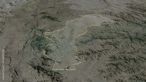 Amanat Al Asimah, governorate with its capital, zoomed and extruded on the satellite map of Yemen in the conformal Stereographic projection. Animation 3D photo