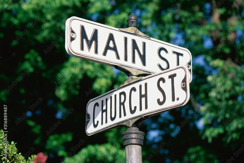 Sign post at corner of Main St. and Church St. Sign post at corner of Main St. and Church St.