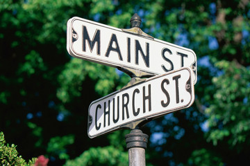 Sign post at corner of Main St. and Church St.