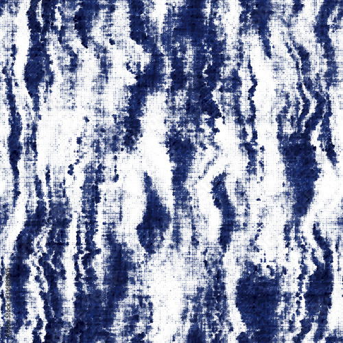 Indigo cyanotype dyed effect distressed worn bleached graphical motif. Noisy brushed faded mottled, intricate grungy stained navy design. Seamless repeat vector eps 10 pattern swatch.