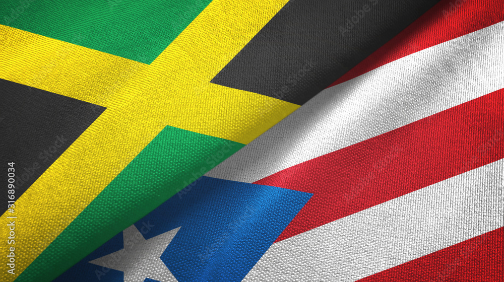 Jamaica and Puerto Rico two flags textile cloth, fabric texture Jamaica and Puerto Rico two flags textile cloth, fabric texture