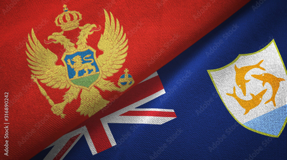Montenegro and Anguilla two flags textile cloth, fabric texture Montenegro and Anguilla two flags textile cloth, fabric texture