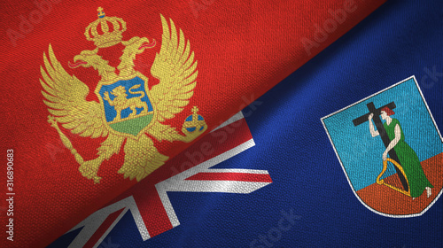 Montenegro and Montserrat two flags textile cloth, fabric texture photo