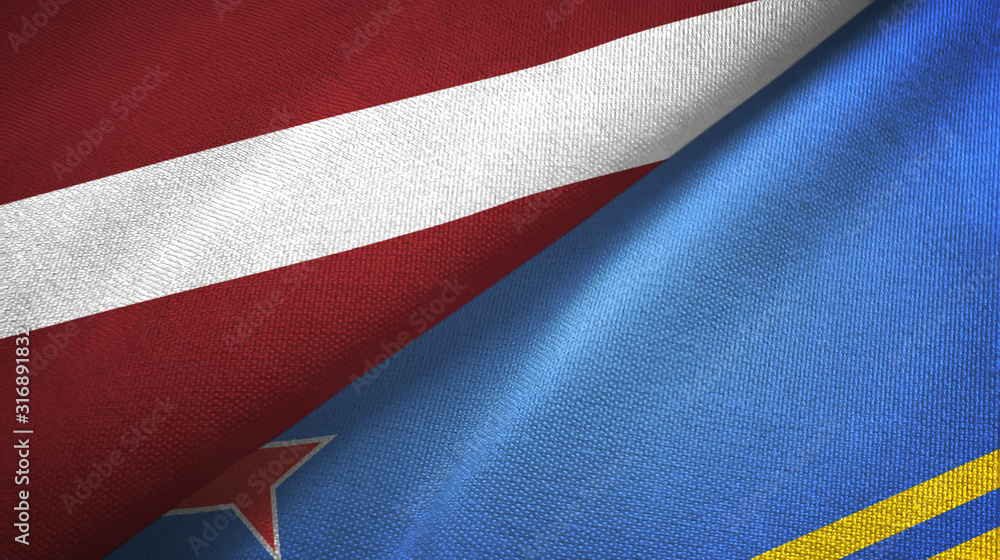 Latvia and Aruba two flags textile cloth, fabric texture Latvia and Aruba two flags textile cloth, fabric texture