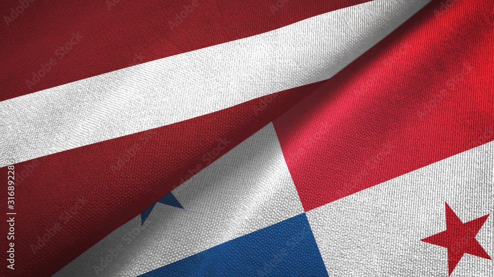 Latvia and Panama two flags textile cloth, fabric texture Latvia and Panama two flags textile cloth, fabric texture