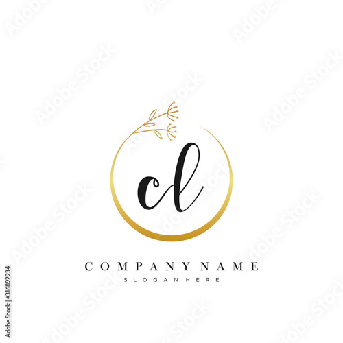CL initial handwriting logo with Circle Flower vector.