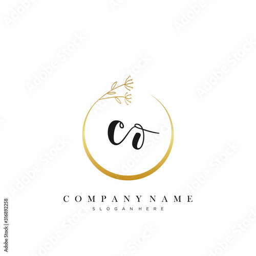 CO initial handwriting logo with Circle Flower vector.