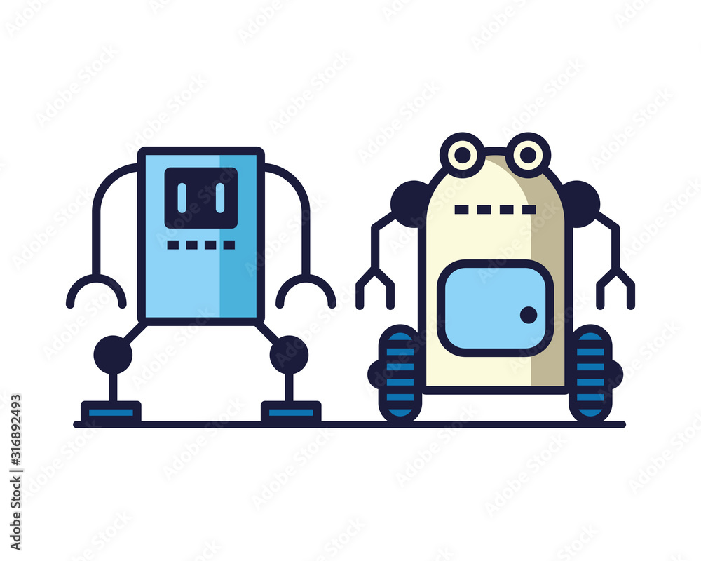 couple of robots technology icons couple of robots technology icons