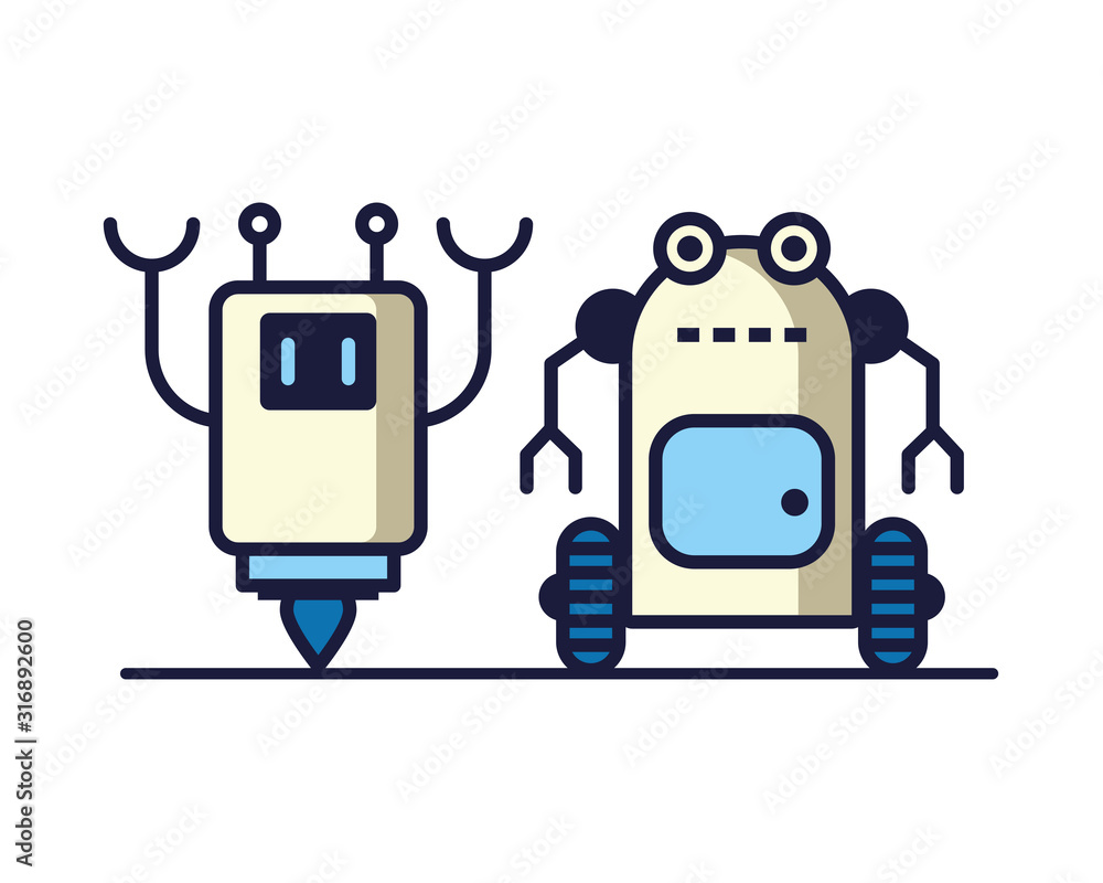 couple of robots technology icons couple of robots technology icons