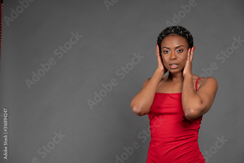 Young African-American Woman in Red Dress