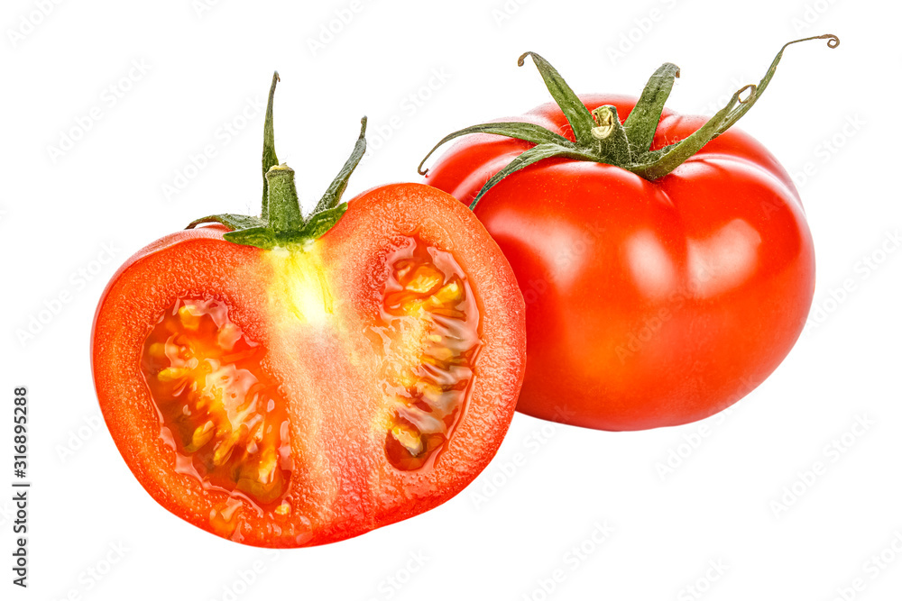 custom made wallpaper toronto digitalWhole and half of cutted ripe bright red tomato with green leaves isolated on a white background