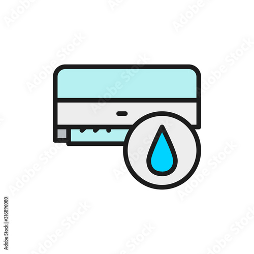Air conditioner washing, air humidification flat color line icon.