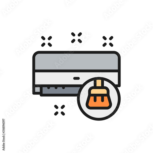 Air conditioner cleaning, air humidification flat color line icon.