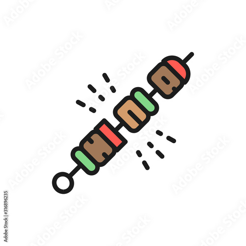 Georgian shish kebab flat color line icon. Isolated on white background