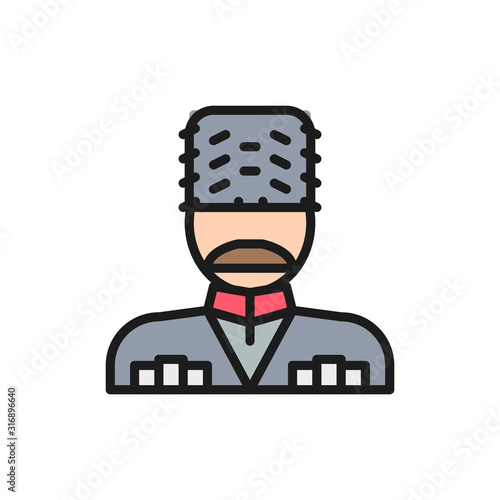 Georgian man in ethnic costume flat color line icon.