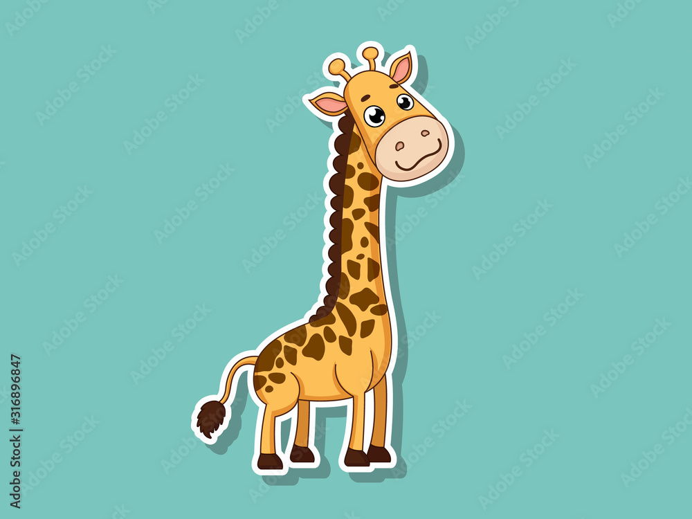 Obraz premium Cute Giraffe Cartoon Sticker. Kids, baby vector art illustration with Cartoon Animal Characters