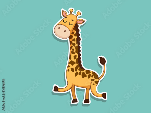 Cute Giraffe Cartoon Sticker. Kids, baby vector art illustration with Cartoon Animal Characters