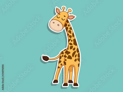 Naklejka Cute Giraffe Cartoon Sticker. Kids, baby vector art illustration with Cartoon Animal Characters
