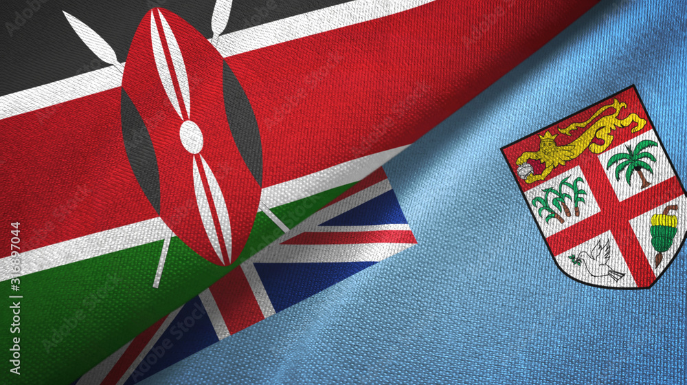 Kenya and Fiji two flags textile cloth, fabric texture Kenya and Fiji two flags textile cloth, fabric texture