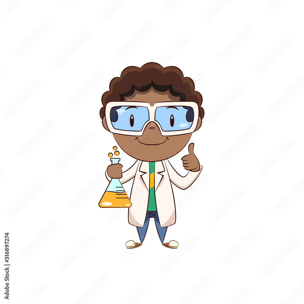 Boy scientist thumbs up gesture, happy cute child Boy scientist thumbs up gesture, happy cute child