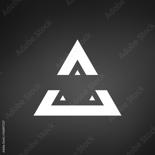 Triangle Pyramid Abstract geometrical logo design. Business identity tech element. Stock Vector illustration isolated on black background.